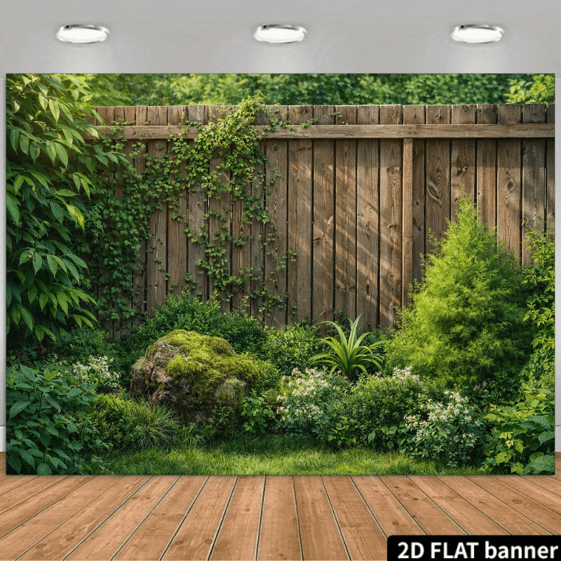 TEMU 2d Flat, 2d Flat, 2d Flat Background Cloth ( Background Cloth), Natural Courtyard Theme Banner Background With Ivy, Plants, Stones, White Small