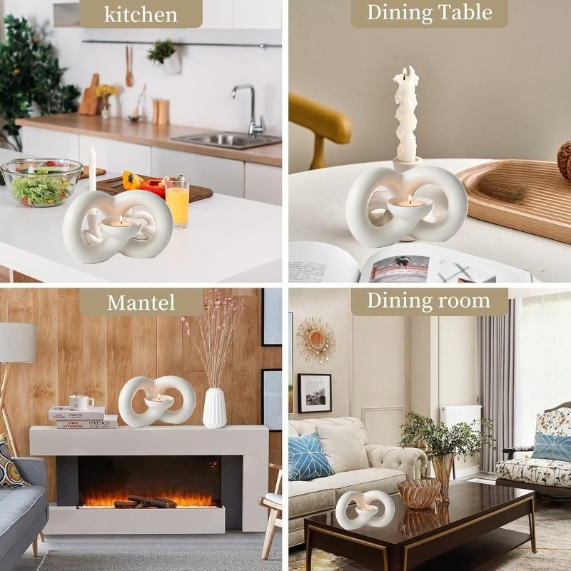 Creative Möbius Strip Ceramic Candle Holder, Modern Abstract Art Candlestick Holder Set, Table Centerpiece Taper Candle Holder, European Romantic Candle Holder, Suitable for Home Decor, Wedding, Dining Room, Party, Mantel, TV Stand, Kitchen, Etc