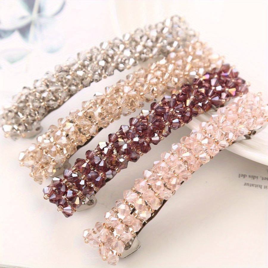 4pcs flash diamond handmade beaded   clip hair accessories hair clip fish line braided edge clip exquisite   clip hair accessories festival gift