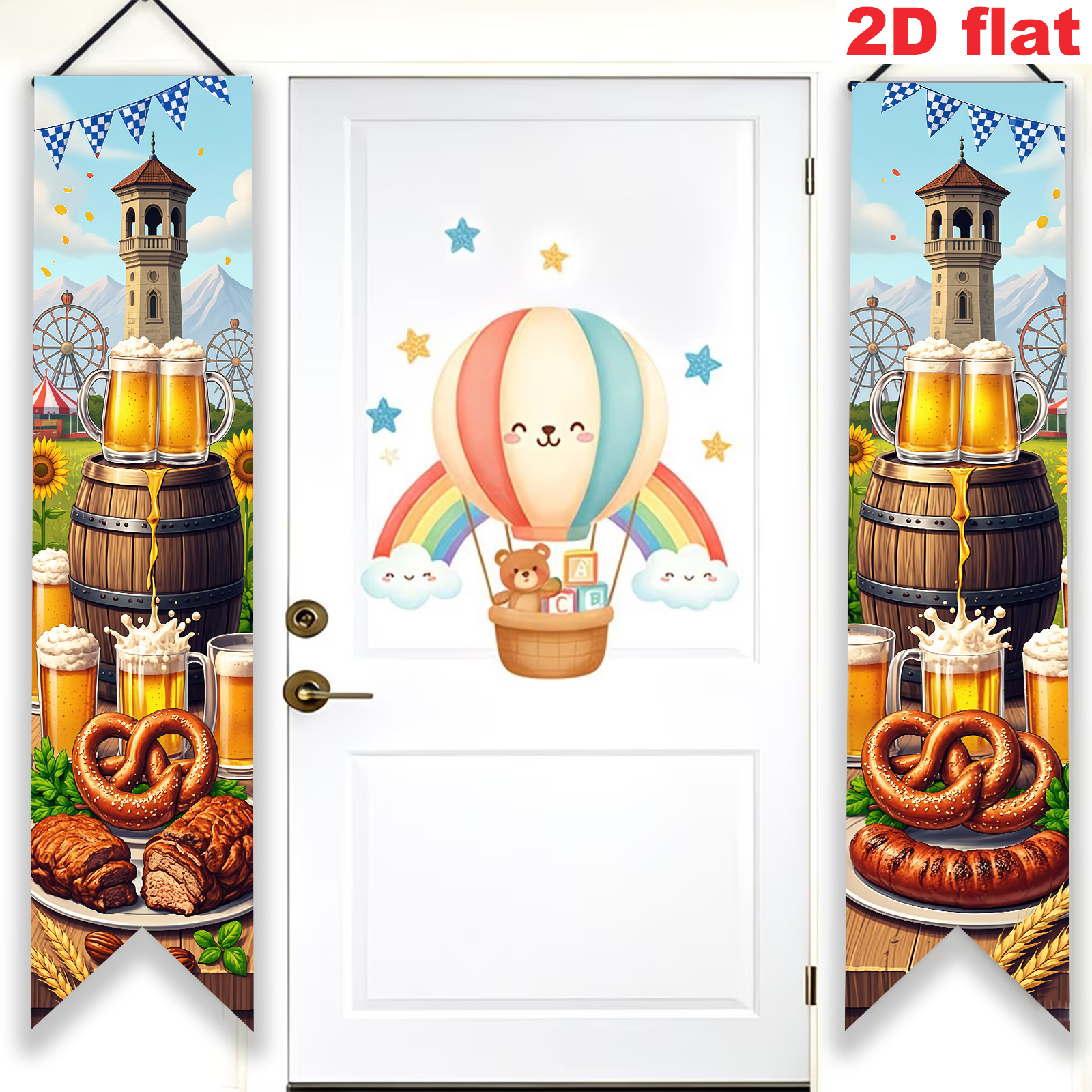 TEMU 2d Flat, 2d Flat - 2d Flat, 2d Flat - 2d Flat Banner 2pcs, Party Banners, Polyester Material, Cheer Theme Vertical Decor, German/ Beer Theme