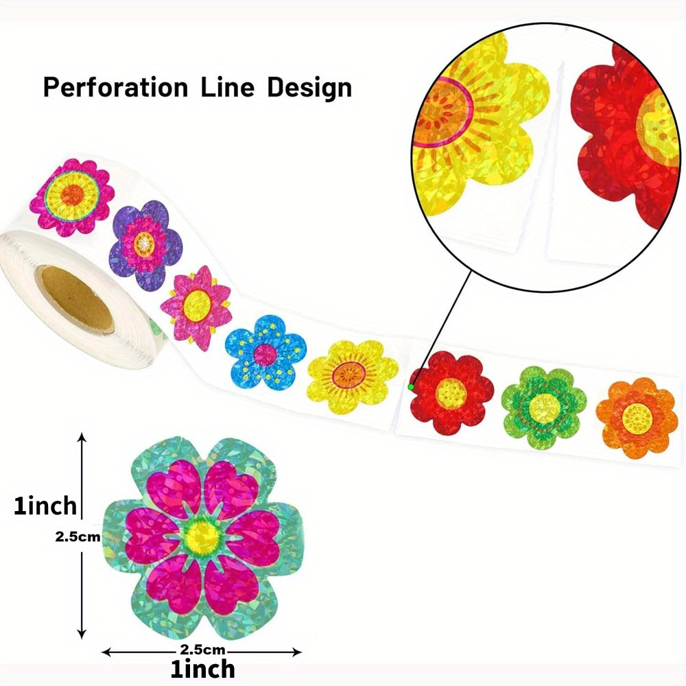 TEMU 1 Rolle Blumenmuster Aufkleber, Laser-Siegel Aufkleber, Blumen Deko Aufkleber, Blumen Aufkleber, Basteln, Geschenkverpackung Dekoration