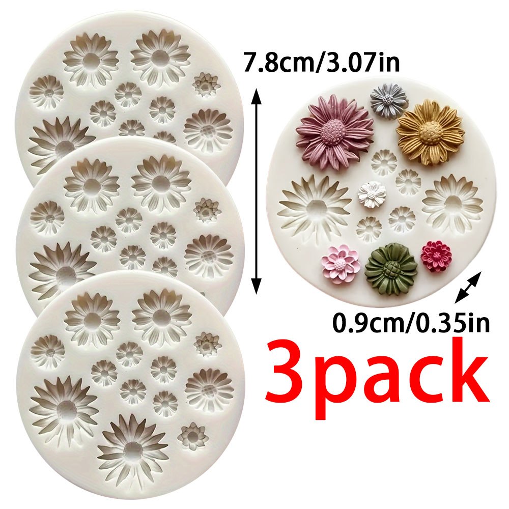 TEMU 3 Moules en Silicone pour Bougies Marguerite, Kit de Fabrication de Savon en Résine Époxy, Moules de Moulage de Métal de Fleurs Faites Main pour