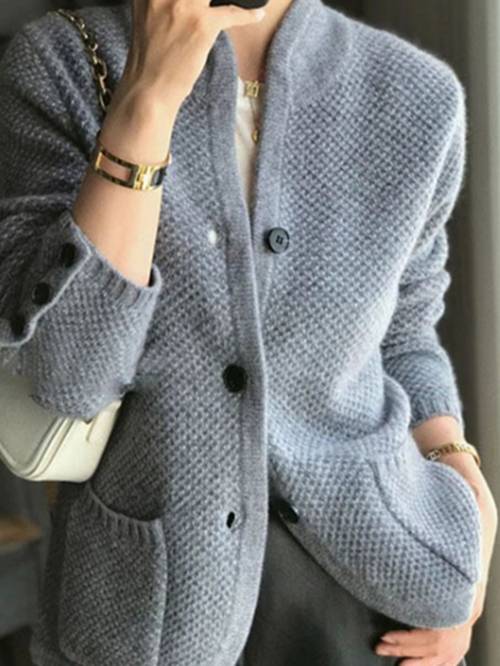womens 2025 new european stand collar button front cardigan jacket winter warm loose fit sweater coat solid color blouse for casual professional wear hand clean