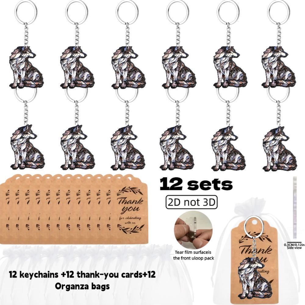 TEMU Style Plat 2D, Cadeau Unisexe, Ensemble de Porte-clés d'Éléments en Verre Teinté en Mosaïque Géométrique de 6/12 Pièces, Ensemble Cadeau de Fête