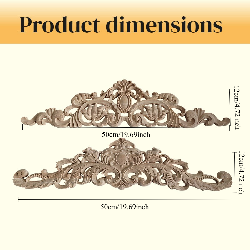TEMU 2pcs Set 19.69*4.72in Vintage Rubberwood Wood Carving Floral European-style Solid Wood Relief Long Floral Panel Cabinet Door Headboard Vintage