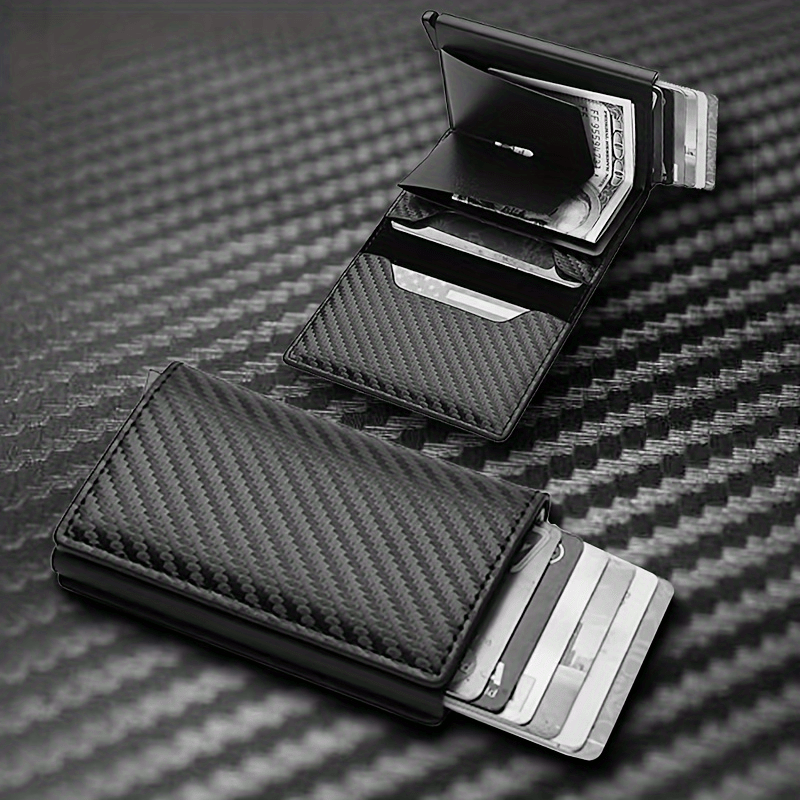 1 unidad Cartera de cuero de PVC minimalista para hombre con bloqueo RFID, portatarjetas de crédito, negro