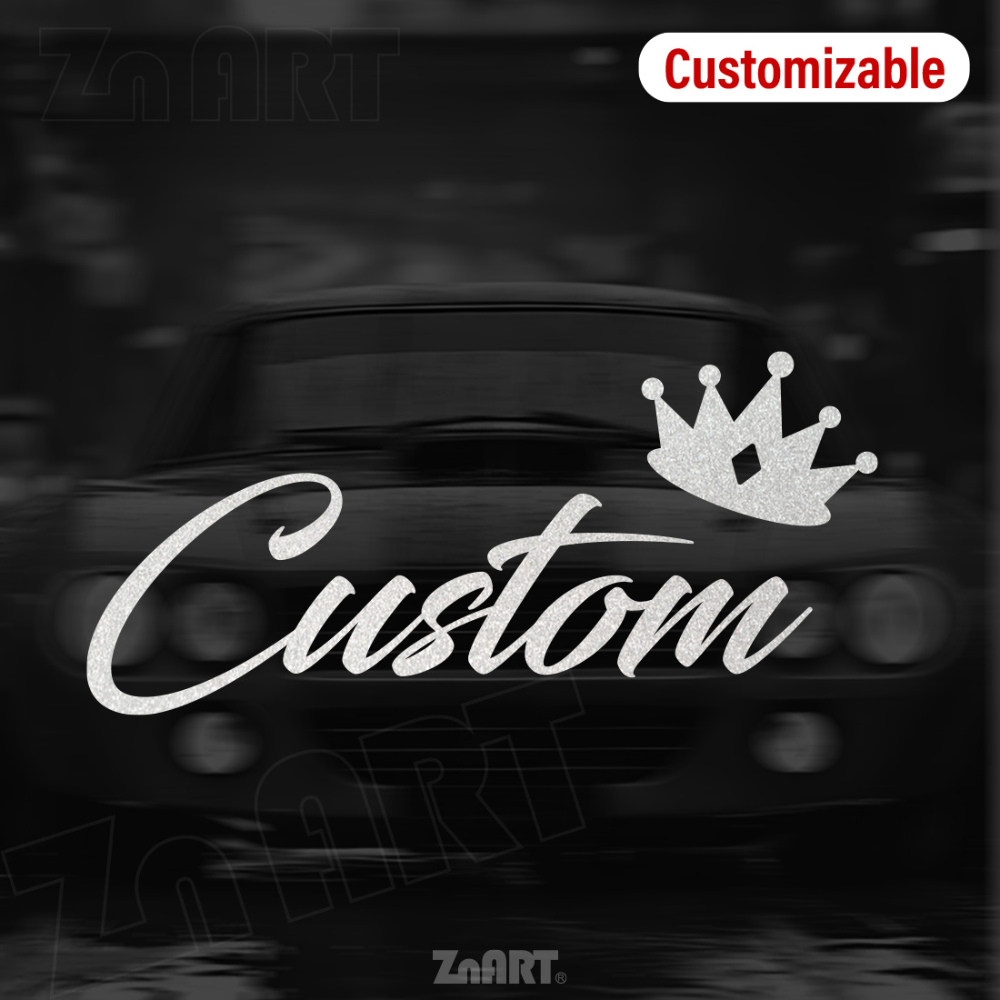TEMU 1pc Custom Crown Text/number/logo/color Reflective Vinyl Sticker - Ized Car Decal With Sparkling, Irregular Shape For Hiding Scratches On Auto