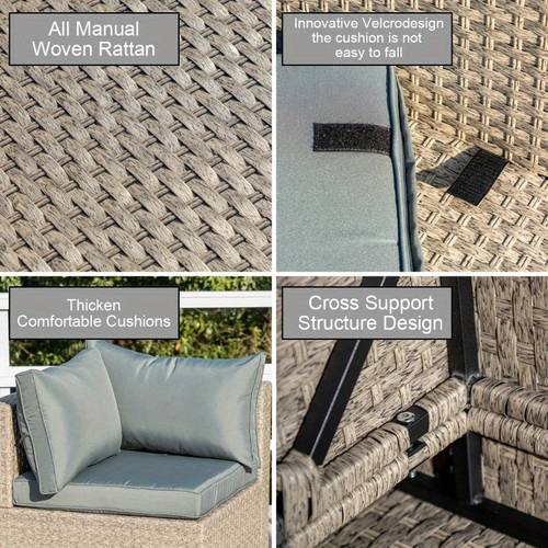 all weather outdoor patio furniture set 7pcs conversation sectional sofa with water resistant beige thick cushions and table for