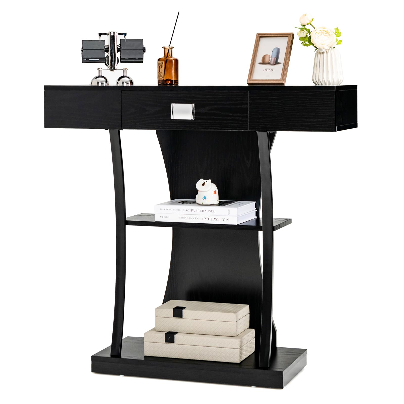 Modern Industrial Console Table With Anti-tip, Wide Entryway Table With Drawer & 2-shelf Storage - Metal Frame & Wood-mdf, Space- Hallway Table For Living Room, Assembly ()