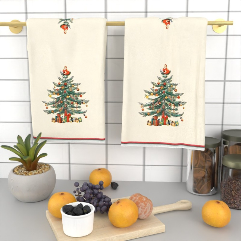 

2pcs Christmas Set, 18x26 Inches, Super Soft Polyester, Machine Washable, Contemporary Santa Claus Theme, Woven Hand Towels For Kitchen & Bathroom, Decor, Seasonal Gift Idea