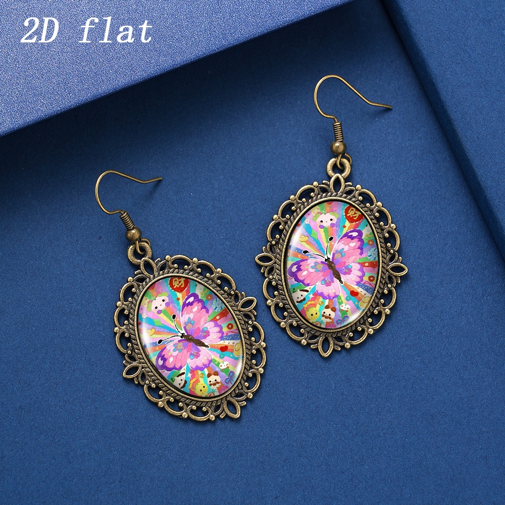 Colorful Butterfly Cartoon Pattern Earrings, Spring Style
