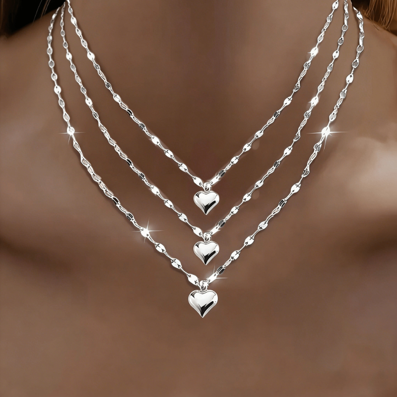 TEMU Juego de 3 collares de con de labios, elegante, hipoalergénico, de acero inoxidable de calidad, accesorio de , regalo para todo el año, el para