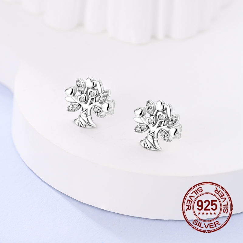 1 Pair of 925 Sterling Silver   Hot Selling Tree of Life Stud Earrings Inlaid with Synthetic Zirconia Cute Elegant Exquisite Hypoallergenic Women S Gift Wedding Party Jewelry Birthday Christmas Mother S Day Gift