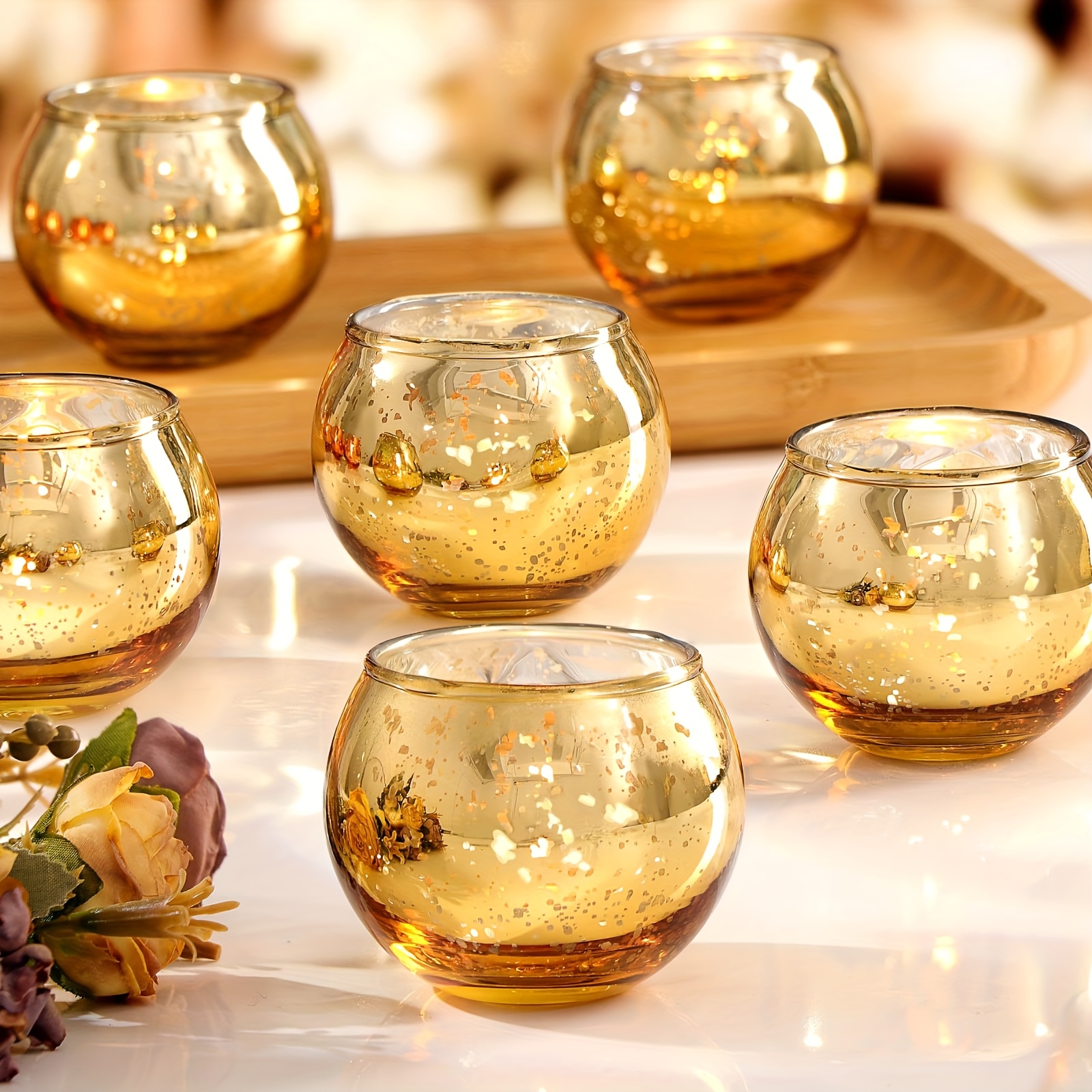 E-shop Set mit 6 runden Teelichtern aus Glas | Klare Wunschlichter für Esstisch, Hochzeit, | Geeignet für Hochzeiten, romantische Dates, Jubiläen,