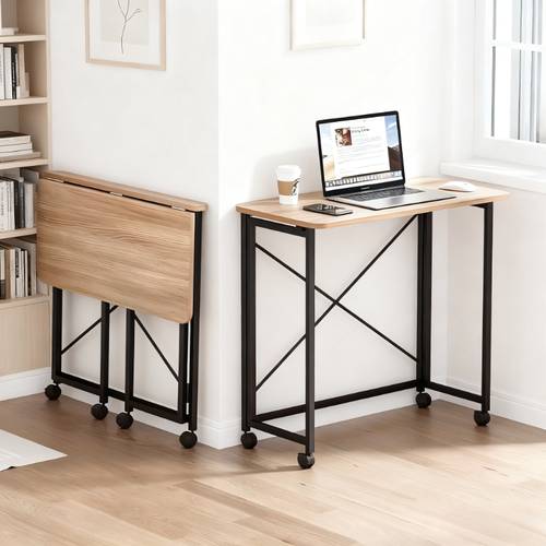 2026 new 1pc multifunctional wheeled folding table hardwood and metal frame space saving design for bedroom apartment dorm easy assembly no power required portable rectangular workstation