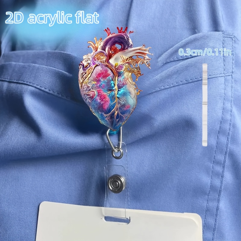 Image of 2d 2d Flat Acrylic, 1pc Colorful Heart Pattern Nurse Badge Reel Clip, Suitable For Nurse Id Card, Doctor And Nurse And Intern Nurse- Reel Tag Card Holder With Clip, 2d Flat