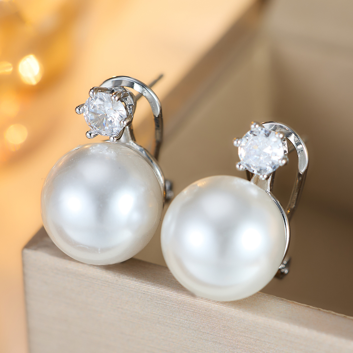 Classic Zirconia Top Bead Stud Earrings, Elegant Gift for Her