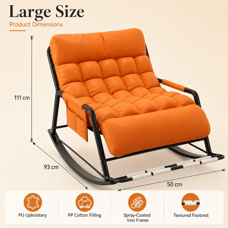 Image of Oversized Single Reclining Chair, In Small & Large Sizes, 5-level Adjustable Backrest & Armrests, Comfortable Reading Lounger For Patio, Balcony & Terrace