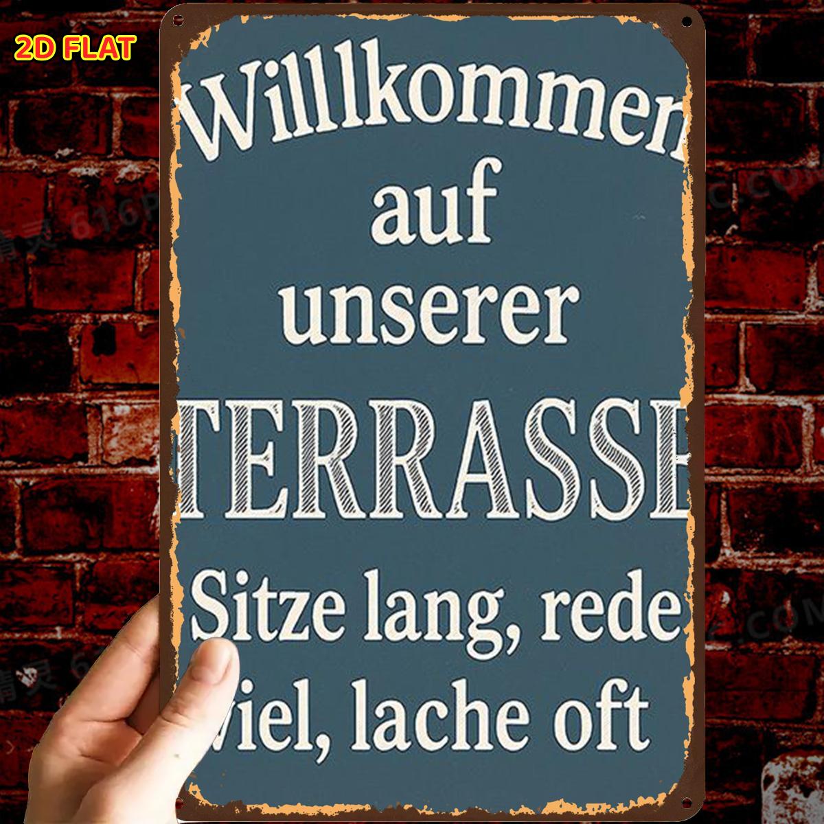 Image of 2d Flat - 【2d Flat】 2d Flat - [2d Flat] 2d Flat, 1pc, Retro Rustic Welcome Terrace Sign Metal Iron Sign, Pre-drilled Holes, Suitable For Indoor, Garden, Outdoor, Home, Office, Toilet Decoration
