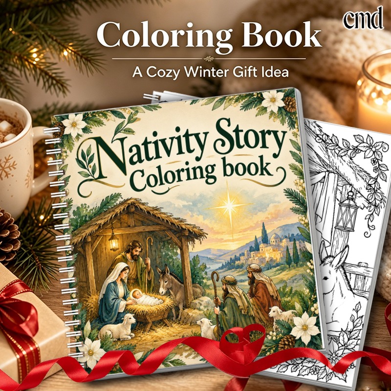 TEMU Nativity Story Coloring Book, Cmd Creativity Spiral-bound Coloring Book, 24 Pages Stress , Relaxing Artwork, Perfect Gift For Birthdays,
