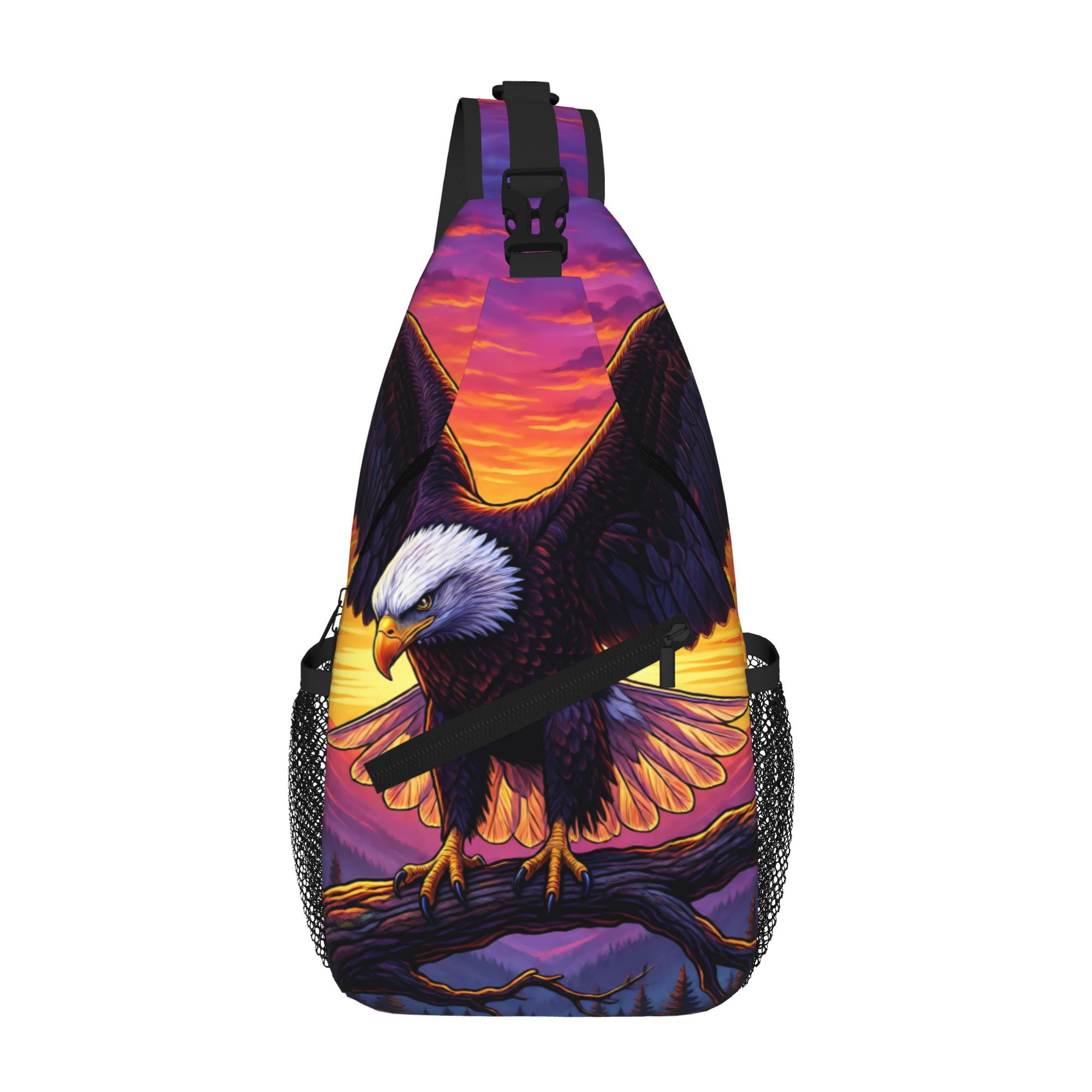 Image of Sunset Eagle Sling Bag, Lightweight Crossbody Chest Bag, Adjustable Strap Casual Daypack For Men Women Travel Hiking, Bag For Outdoor Sports & Daily Use