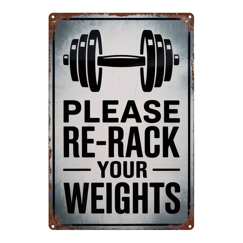 2d Flat, 1pc, Metal Sign, Dumbbell Fitness Reminder - Please Re-rack Your Weights, Durable Metal Plaque, Ideal For Bars, Bedrooms, Restaurants, Kitchens, And Home Decor - 8x12 Inches (20x30cm)