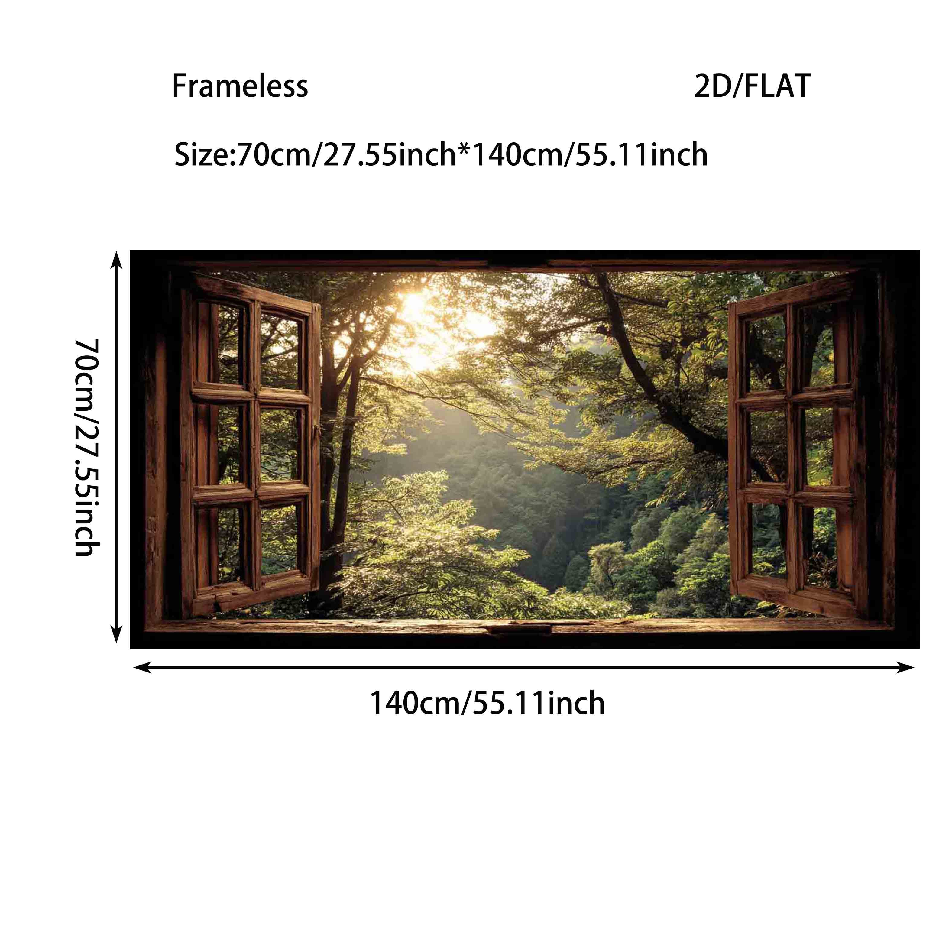 E-shop 2D Flach, 2D Flach, Rahmenloses modernes Leinwandposter mit den Maßen 27,55 Zoll x 55,11 Zoll, betitelt 'Offenes Fenster zur Natur', zur