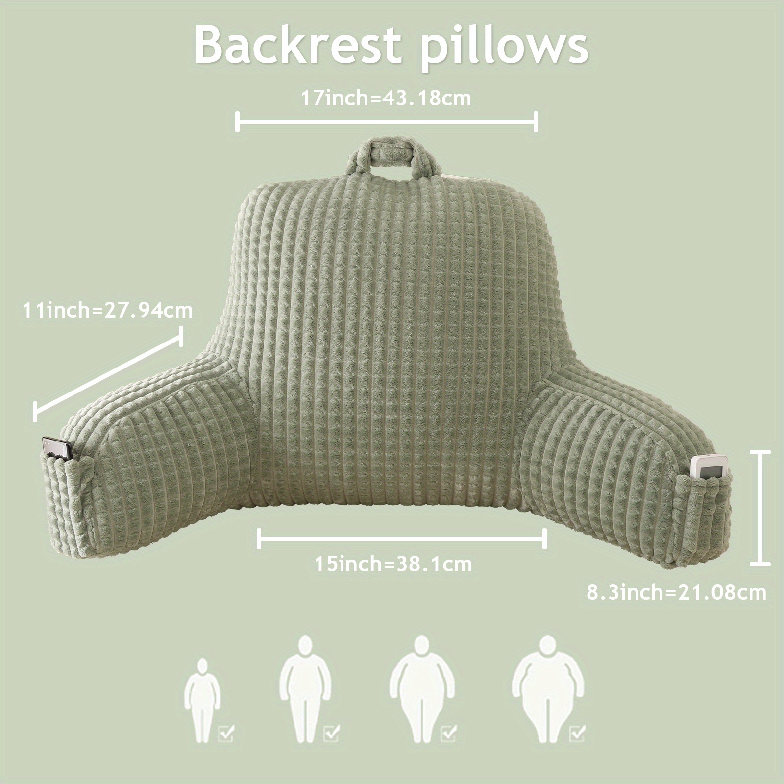 ergonomic waist support pillow lumbar pillow back support pillow striped reading pillow waist pad 2 in 1 washable pillowcase with armrests and storage bag suitable for office bed sofa desk recliner chair vehicle Product details 2