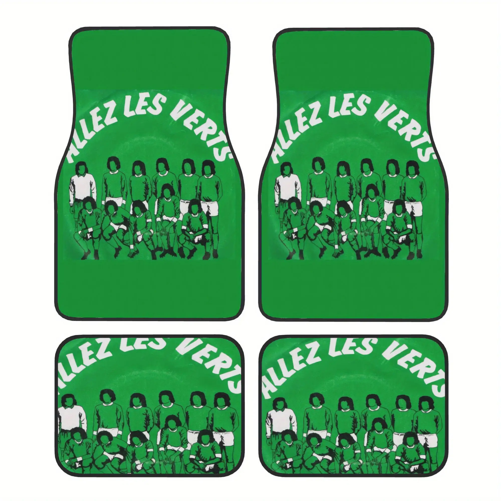 TEMU Ensemble de 4 tapis de sol de voiture sur le thème du football, Saint-Étienne vert 1976, fabriqués en fibre de polyester durable, adaptés aux