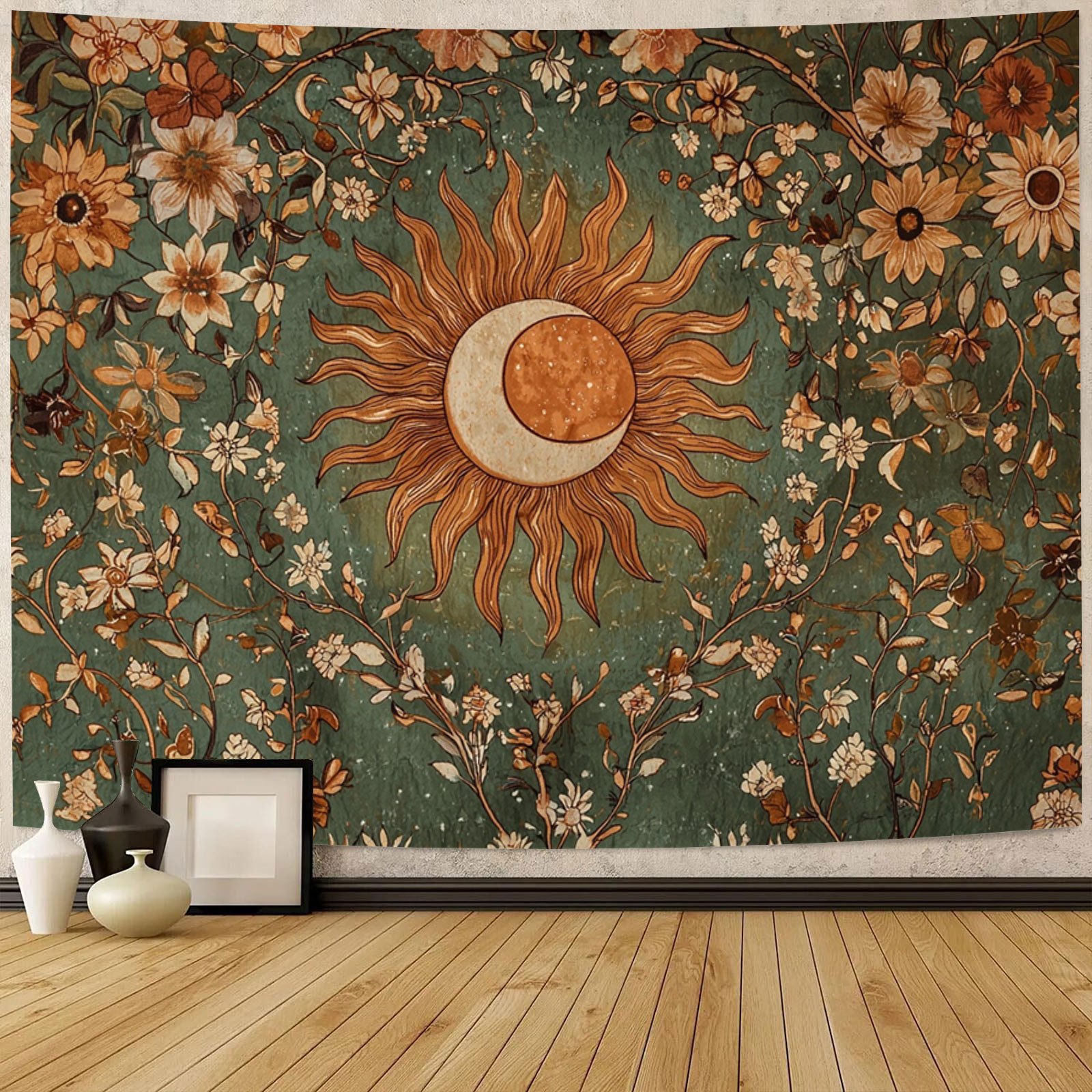 TEMU Tenture - Décoration Murale Bohème Vintage avec Motif Floral Vert Représentant et . Tenture en pour Décoration Murale dans les Salons, Chambres,