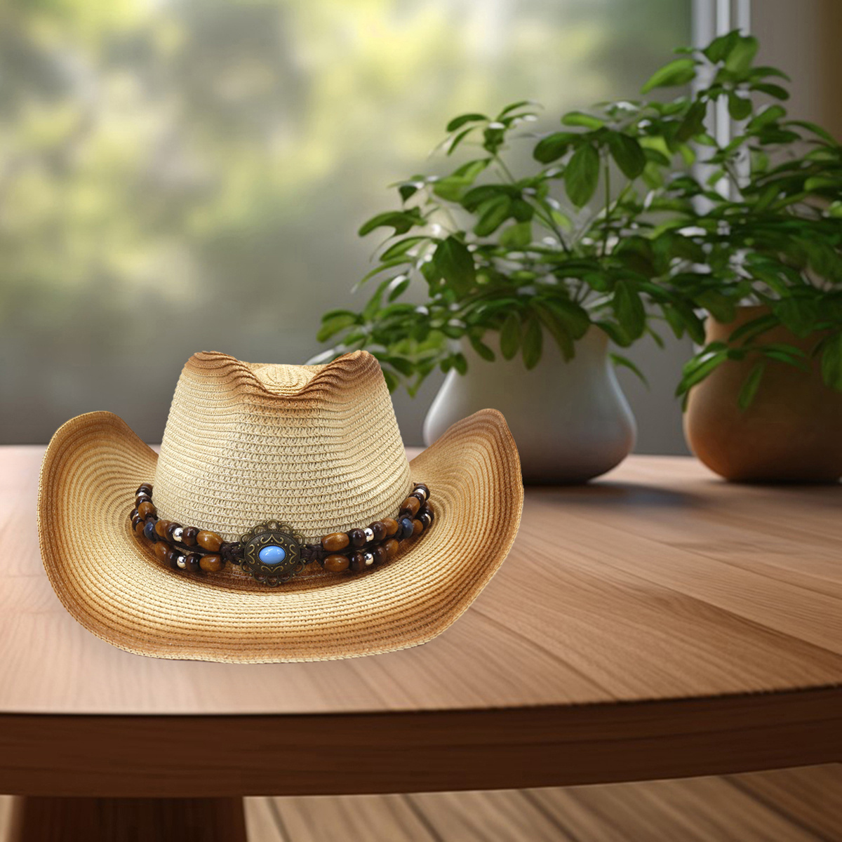 Stylish Brown Western Hat with Beaded Band Santa Fe Western Beaded Hat Band – thehatedit main image 4