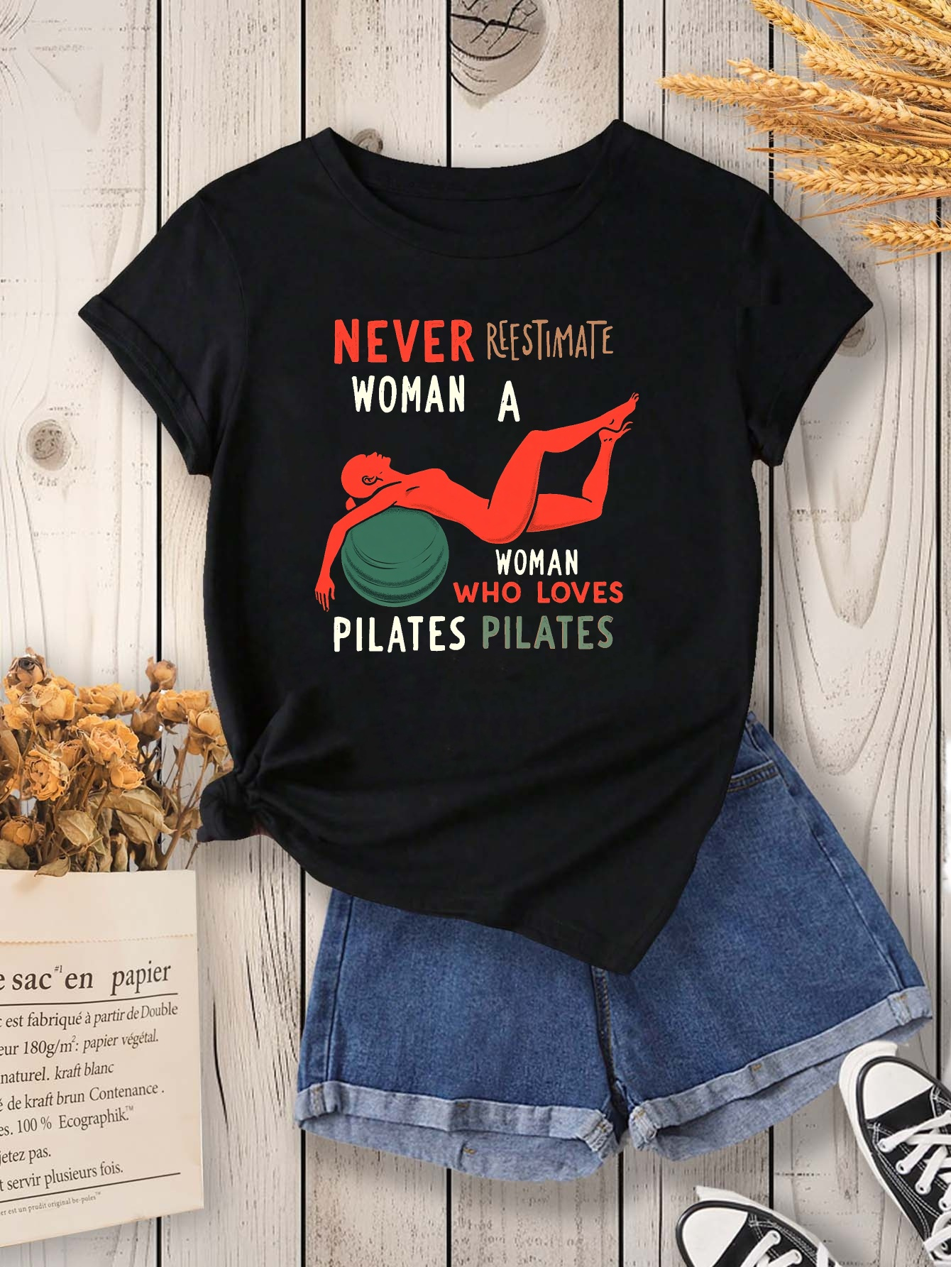 womens never a woman pilates graphic t Temu Ireland