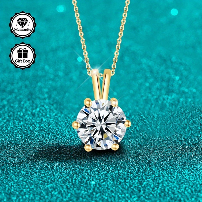 2-Carat Moissanite Pendant Necklace, Adjustable Length