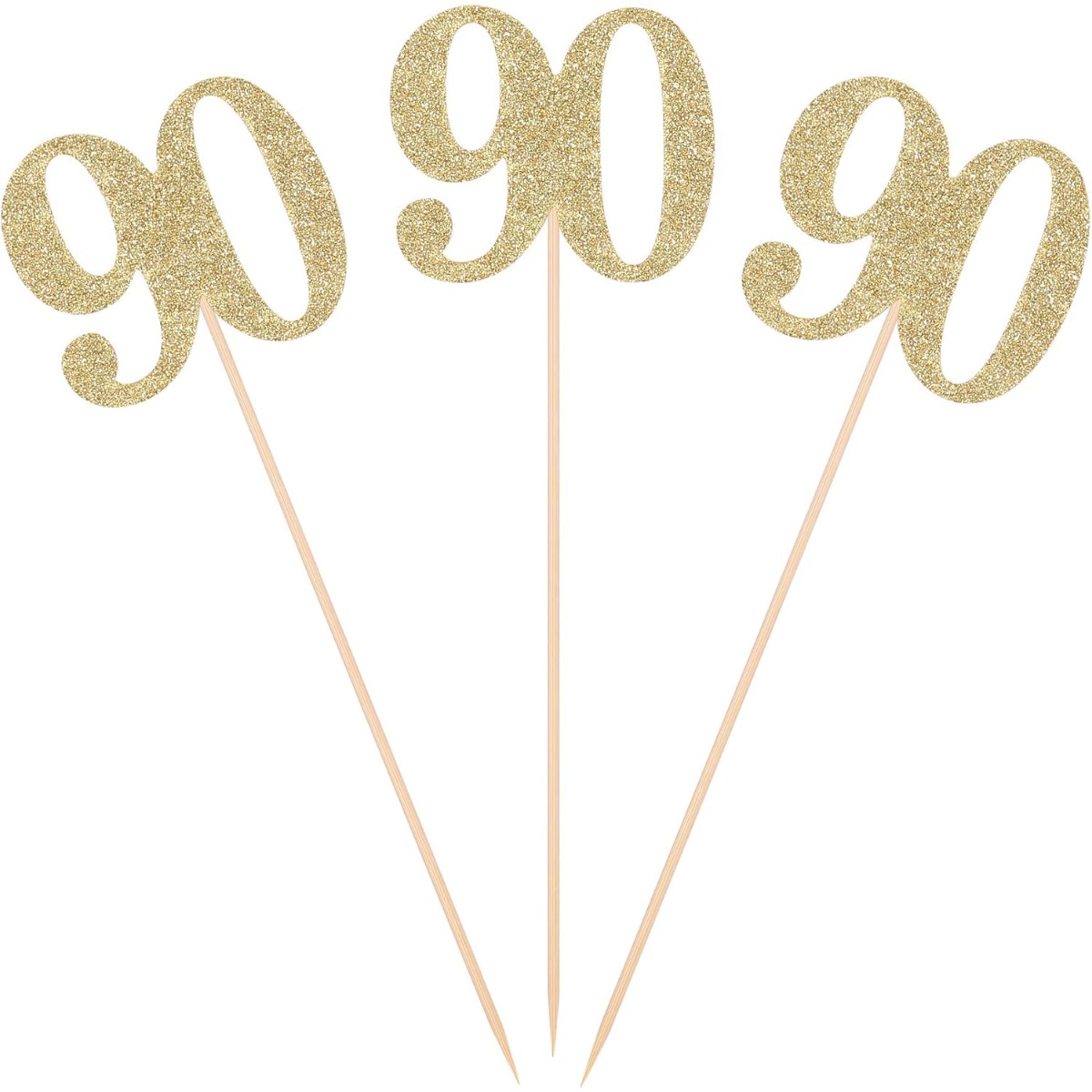 Image of 9pcs Golden Glitter 90th Birthday Centerpiece Sticks | Number 90 Table Topper Age Letter Decorations, Bamboo Material, Suitable For Occasions, For Christmas, Halloween