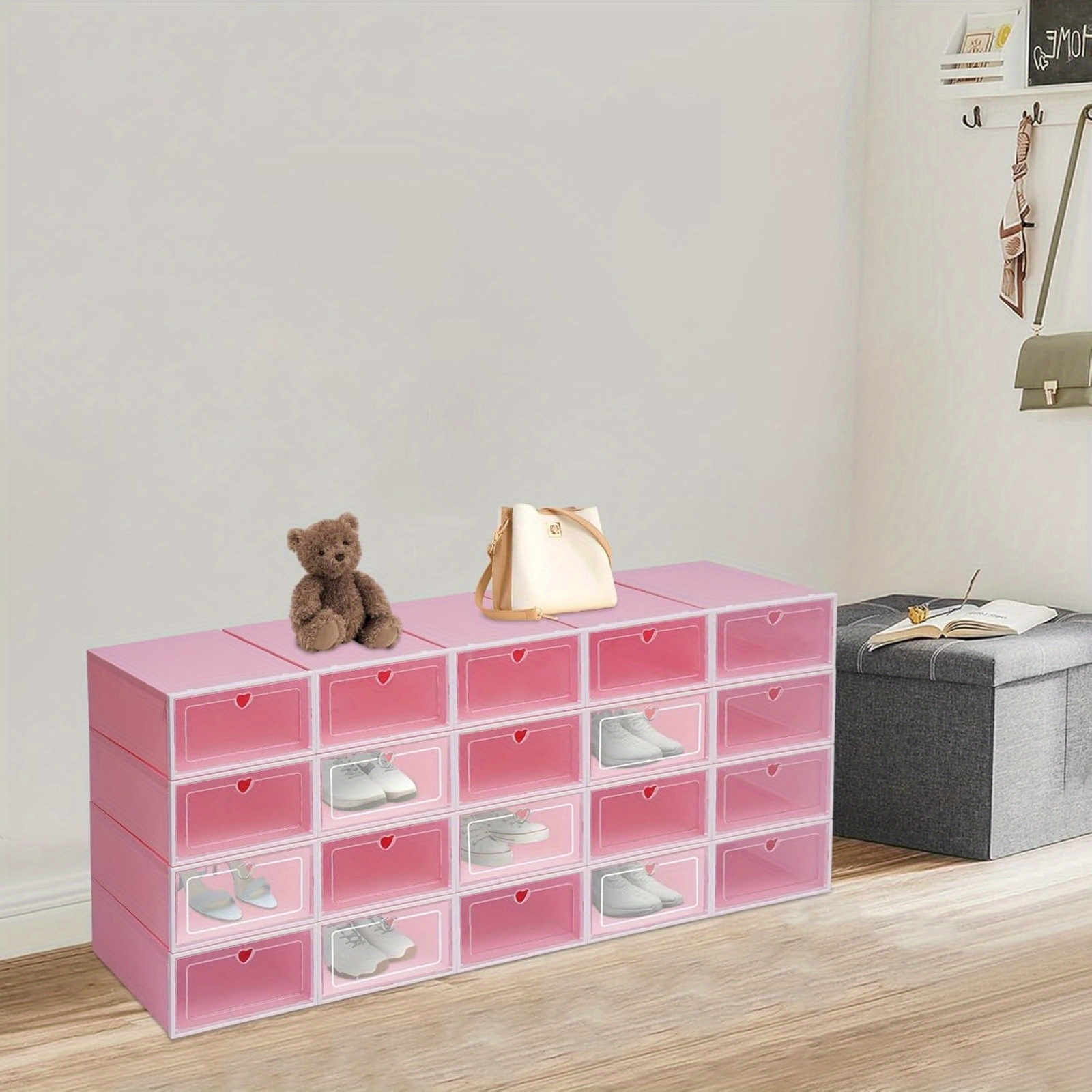 pink stackable shoe boxes lid durable Temu Netherlands