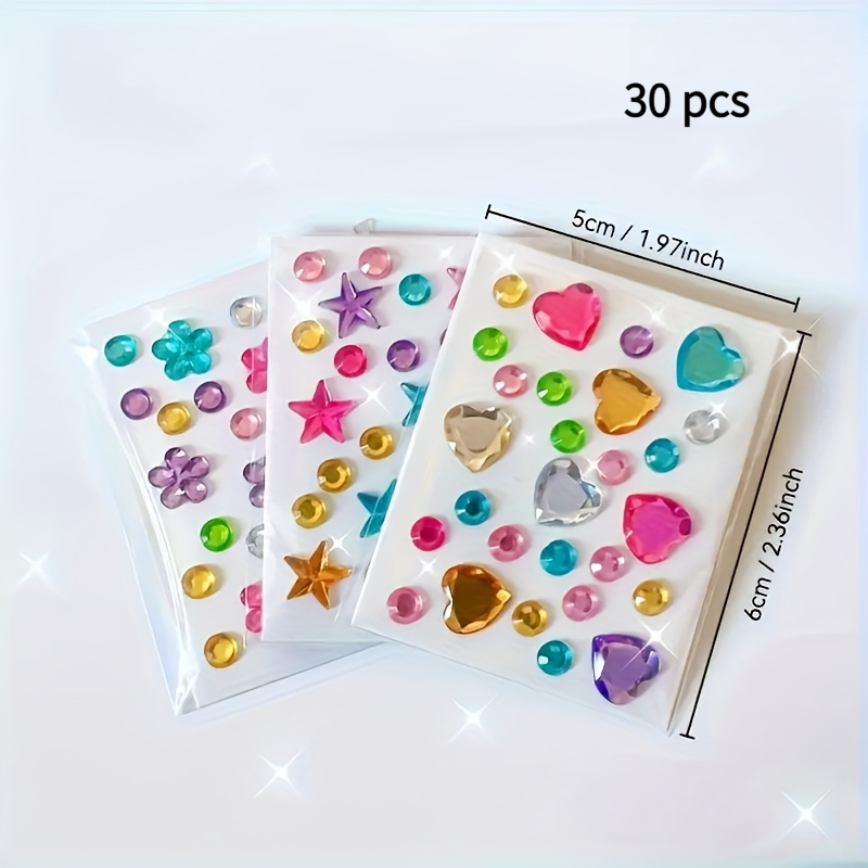 TEMU 30 Packs Of Stickers- Self-adhesive, Assorted Shapes(heart, Star, Flower) Suitable For Diy Crafts, Nail Art- Shiny Acrylic Stickers For Jewelry