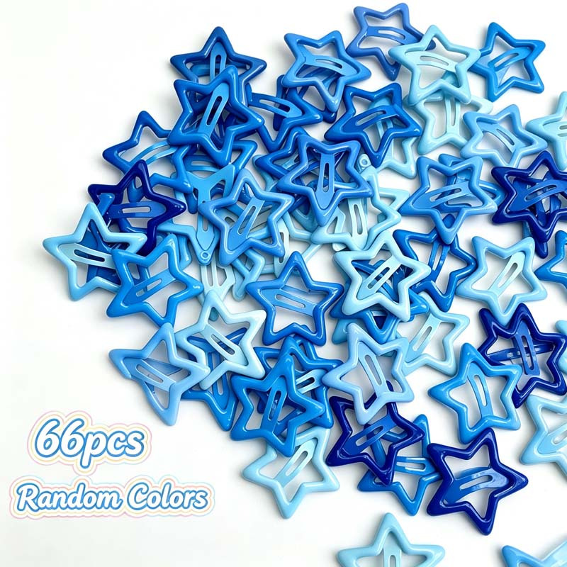 TEMU Ein Set aus 66 zufälligen blauen, hohlen, fünfzackigen Stern BB-Clips, glänzende lackierte Stern-Haarnadeln, Y2K süße und coole