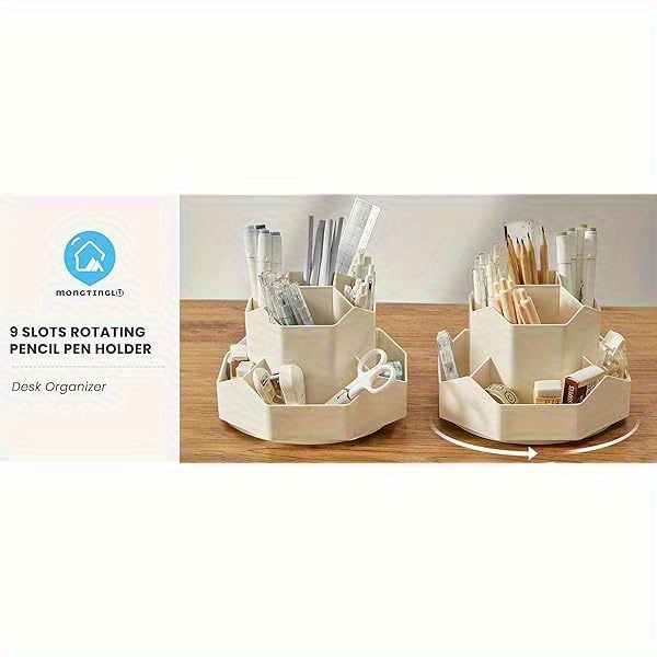 360 rotating   desktop organizer milky   pencil holder with sturdy base space saving design for office home art supplies storage durable premium   office desk accessories   construction Product details 0