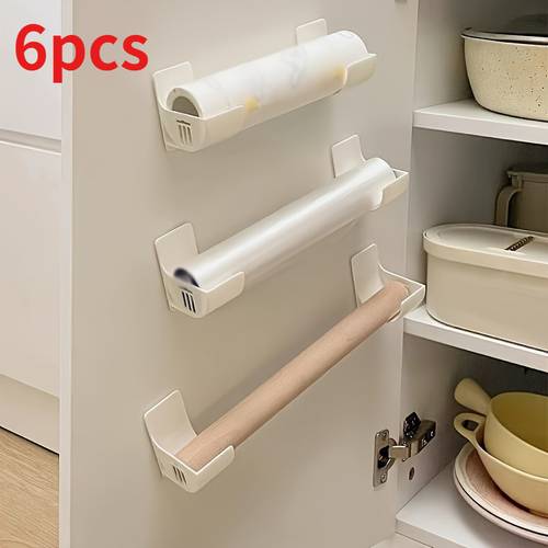 6pcs punch free adjustable kitchen countertop multi functional plastic storage boxes suitable for plastic wrap trash side mount design to save cabinet and refrigerator space