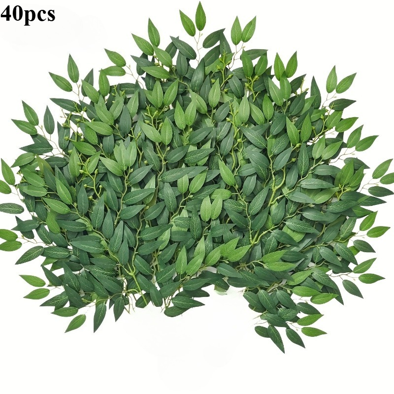 TEMU 40pcs Artificial Willow Branches Greenery, Uv Resistant& Waterproof Faux Leaves, Evergreen Diy Plants For Home, Wedding, Party, Table Decor&