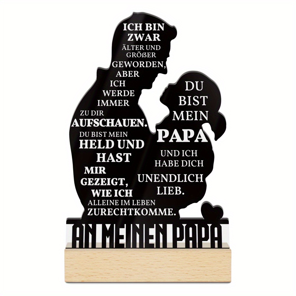 E-shop 2D Flach, Putuo Dekor 1 Stück Deutsches Acrylschild mit Holzsockel, "An Papa: Ich bin älter und größer" Tischdekoration für Wohnzimmer im