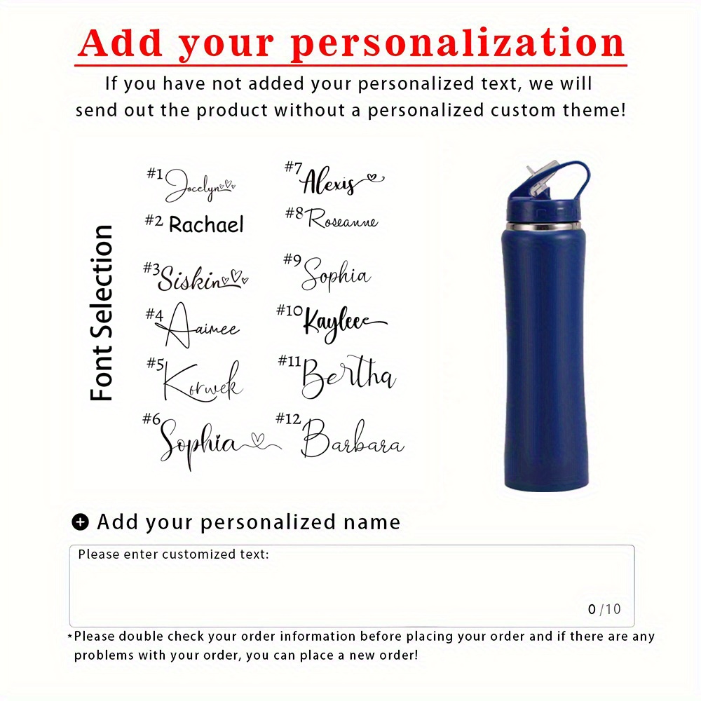 TEMU Personalized Stainless Steel Hot Drink Bottles, Custom Engraved Name Water Bottles, Sports Water Bottles, Outdoor Portable Water Bottles, Lidded
