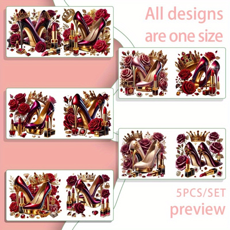 TEMU 5pièces/Set Bottes Glam Rouge 16oz Papier D'Imprimerie UV DTF Papier D'Imprimerie Appliqué à des Bouteilles en Verre de 16oz