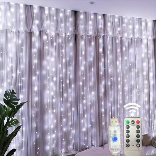 2pcs set 1pc fairy light and 1pc remote control 8 600led christmas usb remote curtain light led curtain fairy light string for bedrooms living rooms new year thanksgiving and parties batteries and curtains are not included