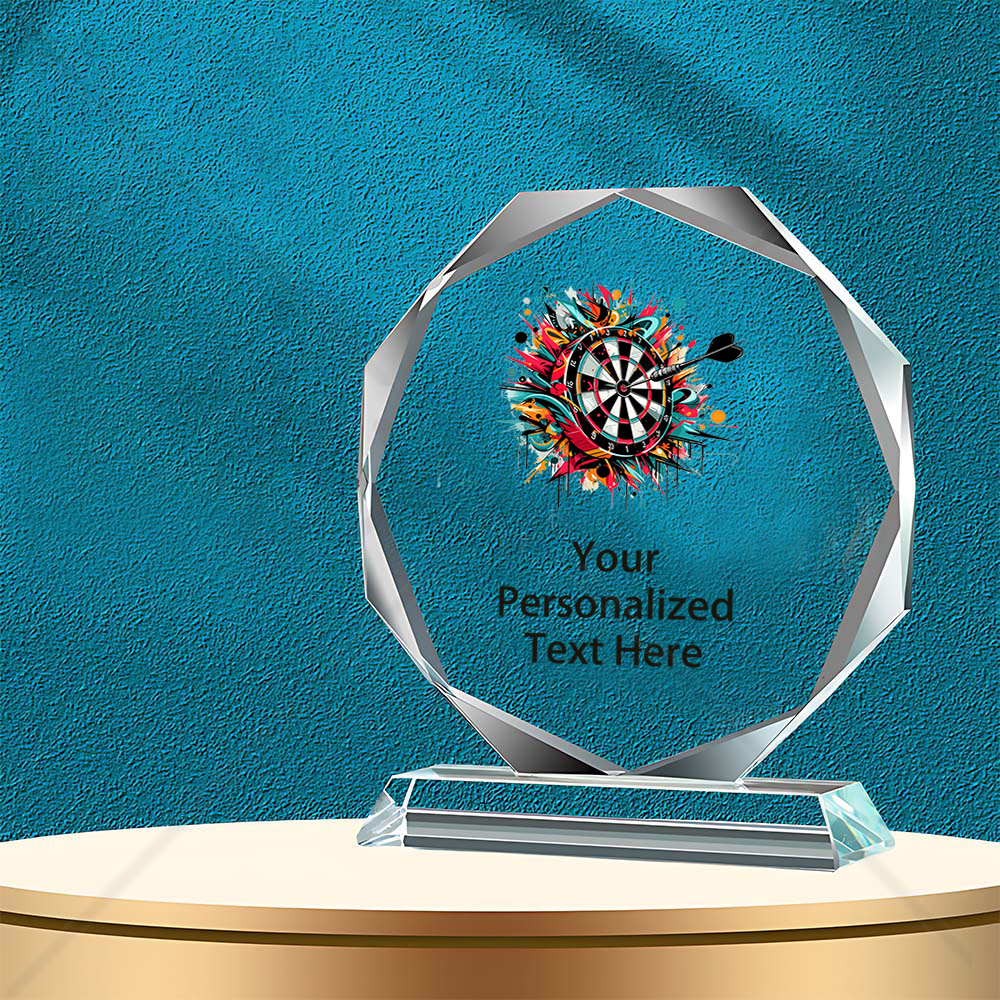 TEMU 1pc Customizable Dart-themed Octagonal Crystal Trophy, With Creative Colorful Dartboard Pattern, Creative Shooting Activity Award, Personalized