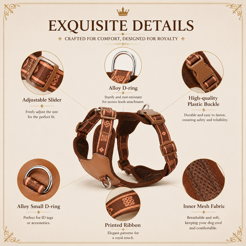 Soft-Lined No-Pull Dog Harness with Personalized Crown Logo