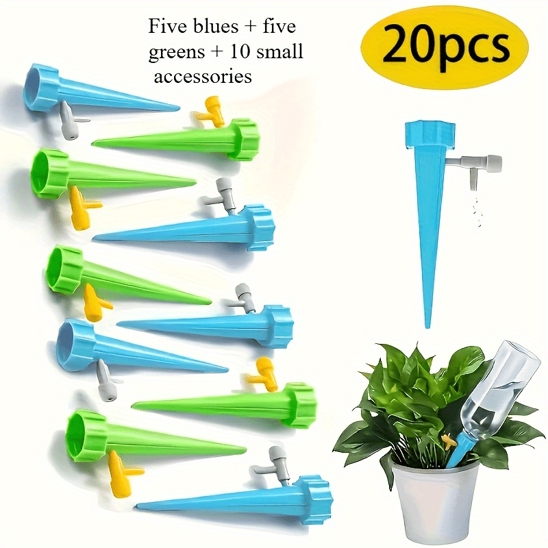20pcs Automatic Drip Adjustable Plant Water Nozzles With Slow- Valve Switch, Suitable For Outdoor And Vacation Plant Watering, Lazy Watering Tool, Random Color