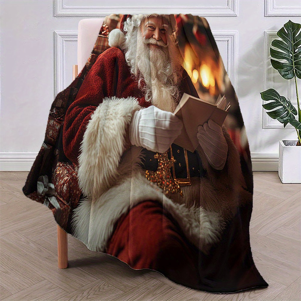 luxury flannel fleece throw blanket digital cartoon santa print hypoallergenic quilted   throw warm nap cover ideal christmas gift for   contemporary geometric pattern polyester details 7