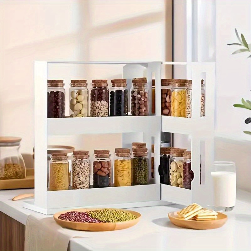 1Pc Large Capacity 2 Tier Rotating Spice Rack Multi