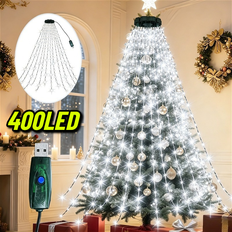 400/220 LED notranje lučke za božično , 11/20 pramenov 2m pravljičnih lučk z okroglimi obroči, USB napajanje, 8 svetlobnih načinov, temno zelene